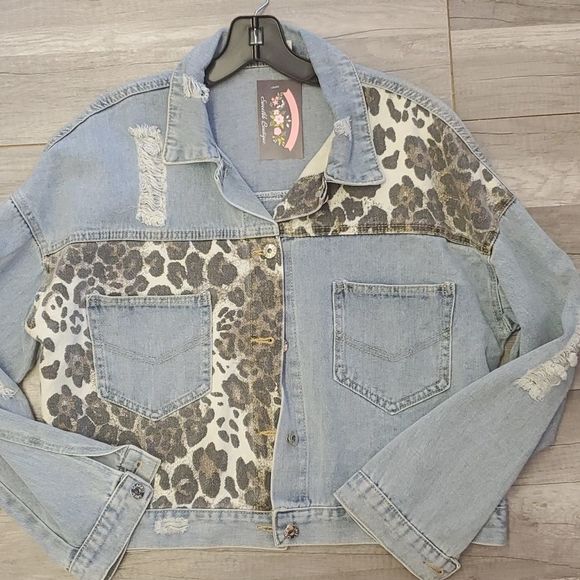 Light Denim Leopard Jacket S M L - Picture 1 of 4